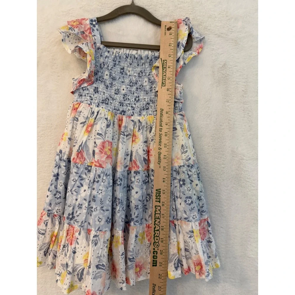 Haute Hippie Kids Floral Tiered Smocked Dress Girls Size 3T Flutter Sleeve Blue